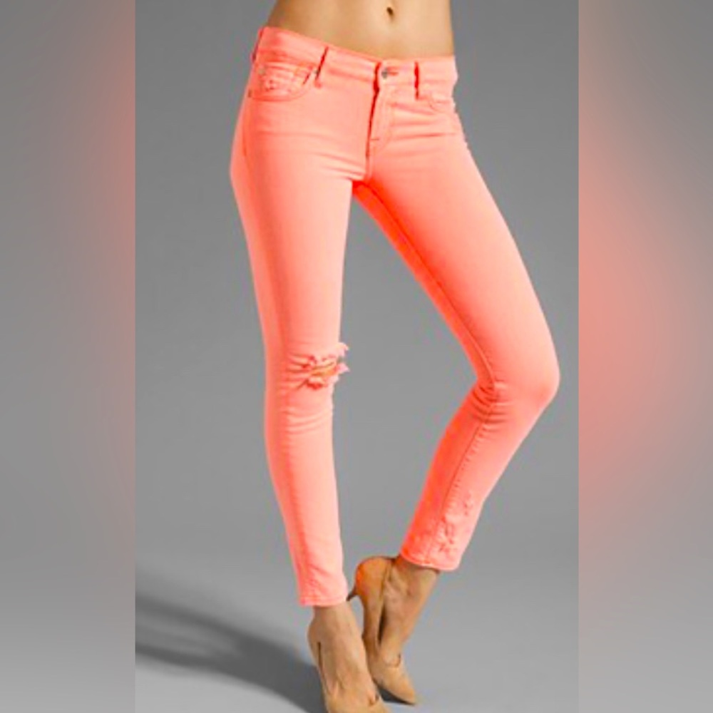 AUTHENTIC 7 For All Mankind Slim Cigarette Skinny Jeans in Neon Coral Sz 30 NEW